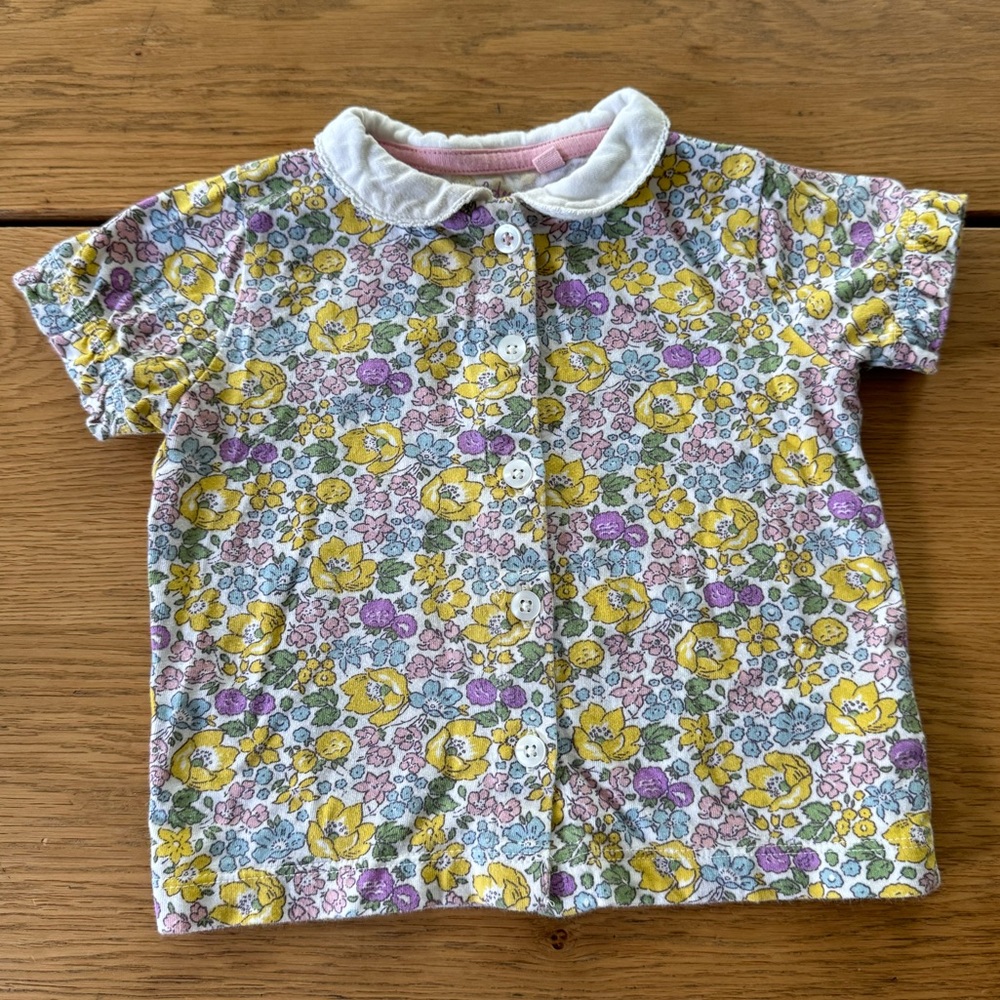 Baby Boden Baby Girl Printed Floral Button-Up Top with Peter Pan Collar